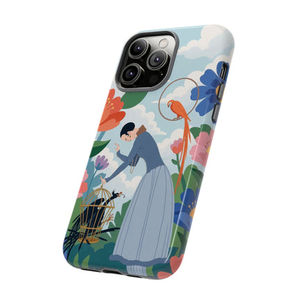 🦜🌺 The Lady Of The Garden Aviary Phone Case – Art Deco Floral Whimsy