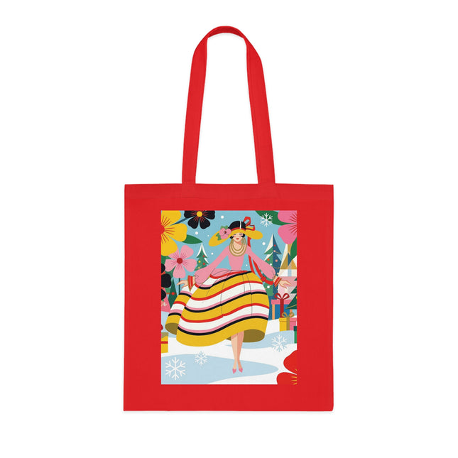 🎄🌸 The Christmas Blossom Belle Cotton Tote Bag – Art Deco Holiday Whimsy