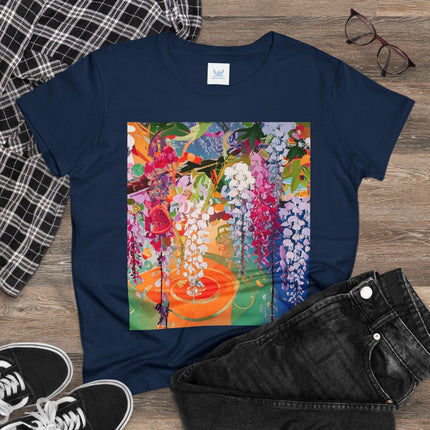 Women's Golden Wisteria Print Midweight Cotton Tee