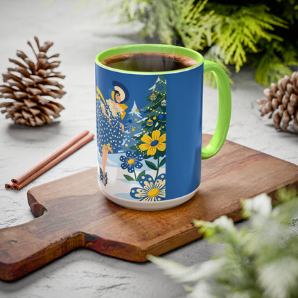 💙🌼 The Bluebell Christmas Promenade Colorful Mug – Art Deco Holiday Fantasy