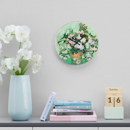Roses by Vincent Van Gogh Acrylic Wall Clock, Round and Square