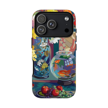 Floral Fishbowl Still Life Phone Case – Vibrant Harmony & Colorful Life
