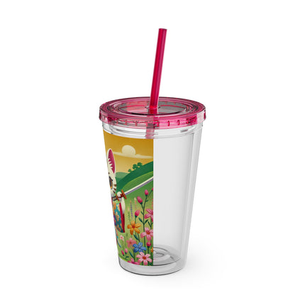 Samurai Kitten Sunsplash Tumbler with Straw, 16oz