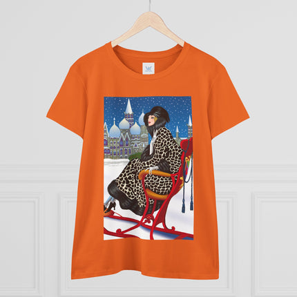 Elegant Winter Woman in Sleigh Women's Midweight Cotton Tee