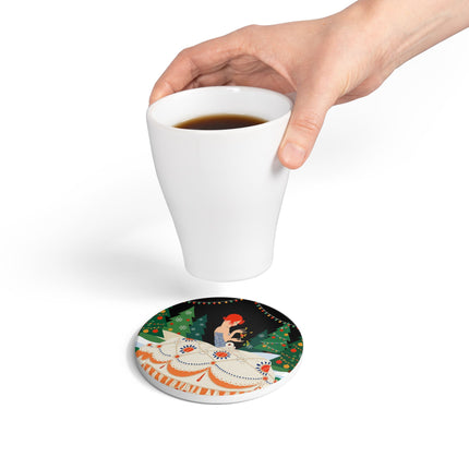 🎄✨ The Christmas Candlelight Belle Ceramic Coaster – Art Deco Holiday Fantasy