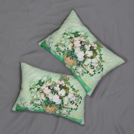 Roses by Vincent Van Gogh Spun Polyester Lumbar Pillow