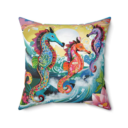 Seahorse Symphony Spun Polyester Square Pillow