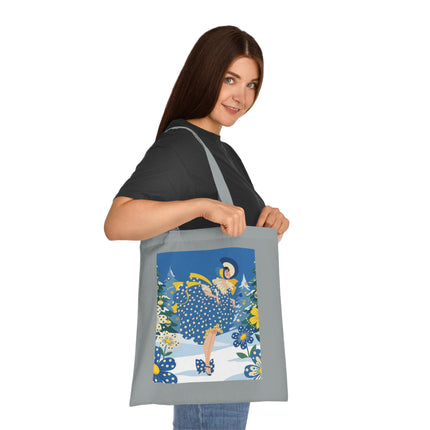 💙🎄 The Bluebell Christmas Promenade Cotton Tote Bag – Art Deco Holiday Elegance