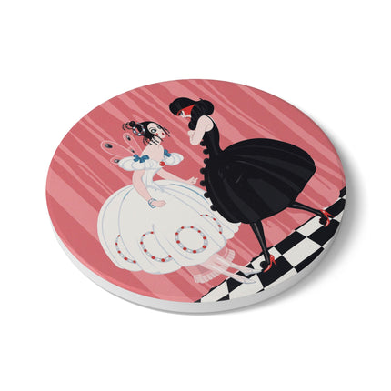 🎭🖤 The Masquerade Secret Ceramic Coaster – Art Deco Fashion Whimsy