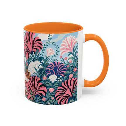 🌸🦋 The Enchanted Pink Blossom Retreat Colorful Mug – Art Deco Floral Whimsy