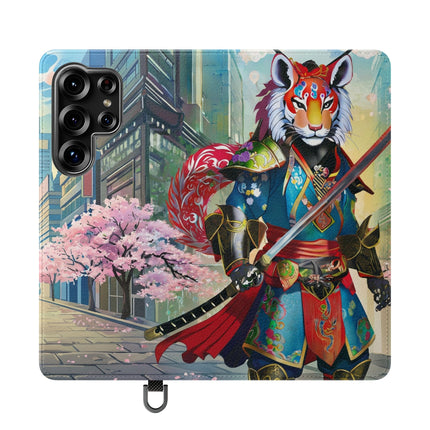🦁🦊⚔️ Cyberpunk Lion Samurai Flip Case – Futuristic Honor & Kitsune Spirit