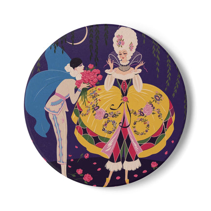 🌹🌙 The Queen Of The Midnight Roses Ceramic Coaster – Art Deco Garden Fantasy
