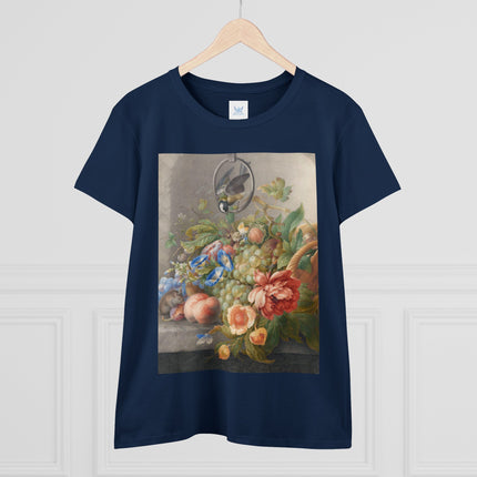 Still Life With Flowers, Fruit, A Great Tit And A Mouse by Herman Henstenburgh Women's Midweight Cotton Tee