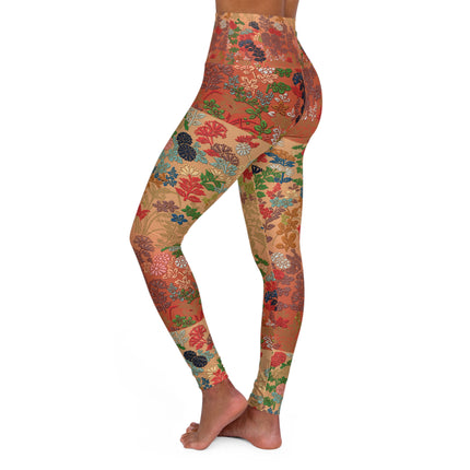 Japanese Fan Flower Pattern by G.A. Audsley High Waisted Yoga Leggings (AOP)