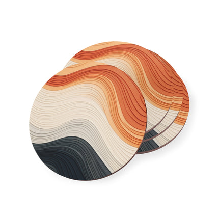 Wave Pattern in Hues of Beige, Orange, Grey, and Black Coasters