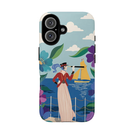 🌊🔭 The Lady Of The Seaside Lookout Phone Case – Art Deco Nautical Adventure