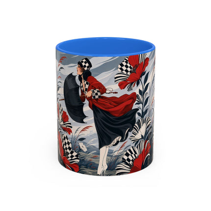 ☔🌹 The Scarlet Checkerboard Rainstorm Colorful Mug – Art Deco Floral Elegance