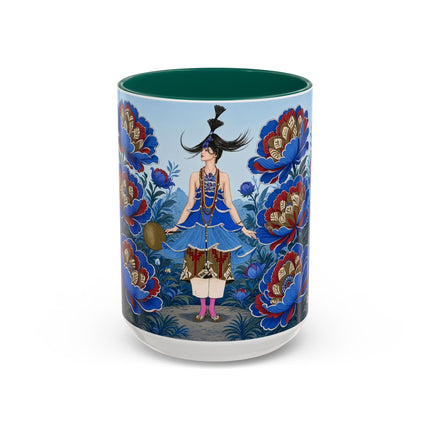 💙🌺 The Sapphire Blossom Garden Dancer Colorful Mug – Art Deco Fashion Fantasy