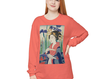 Woman with Bookmark and Book Garment-dyed Long Sleeve T-Shirt