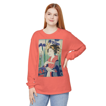 Woman with Bookmark and Book Garment-dyed Long Sleeve T-Shirt