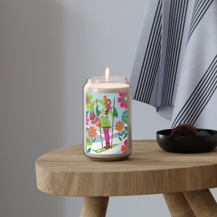 🎿🌸 The Winter Flower Adventurer Scented Soy Candle – Colorful Ski Fantasy