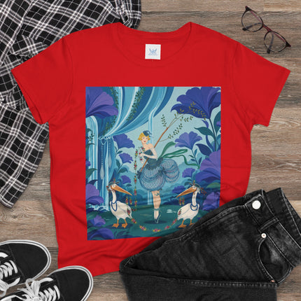 🪶🌺 The Pelican Garden Dance Cotton Tee – Art Deco Botanical Whimsy
