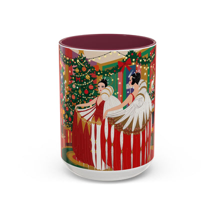 🎄💃 The Christmas Mirror Duet Colorful Mug – Art Deco Holiday Elegance