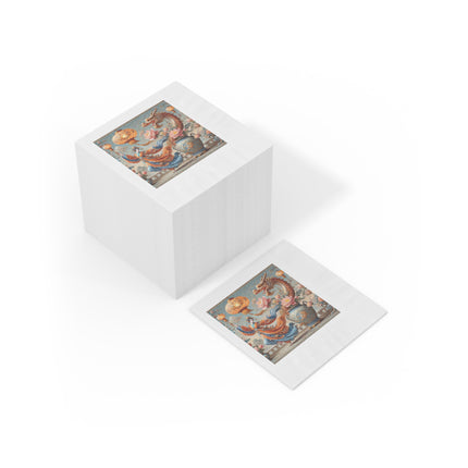 Golden Dragon & Lantern Lady White Coined Napkins – Imperial Dragon & Elegant Harmony