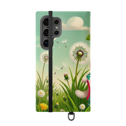 🌾🌼 Geisha Kitten and the Dandelion Wish Flip Case – Gentle Wishes & Quiet Wonder