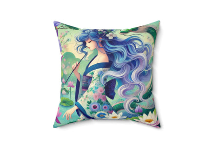 Fairy of the Koi Pond Spun Polyester Square Pillow