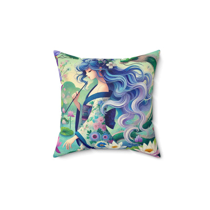 Fairy of the Koi Pond Spun Polyester Square Pillow