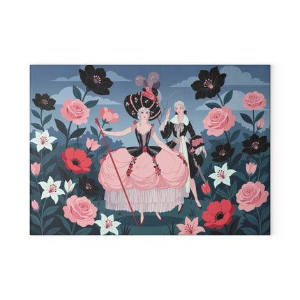 🌹🎭 The Ladies Of The Midnight Rose Garden Glass Cutting Board – Art Deco Masquerade Elegance