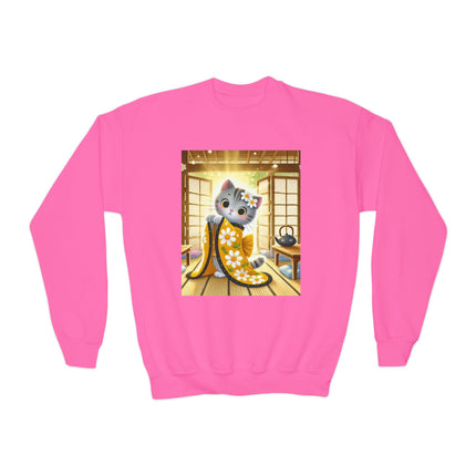 Playful Kitten in the Tea Room Youth Crewneck Sweatshirt