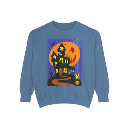 Halloween Night at the Haunted House Unisex Garment-Dyed Sweatshirt