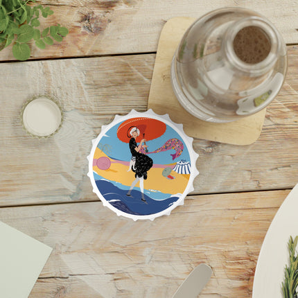 Beachside Promenade Bottle Opener – Glamorous Summer Stroll & Retro Chic