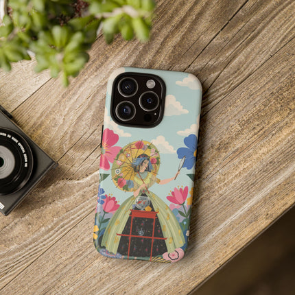 🌸🪞 The Floral Parasol Reflection Phone Case – Art Deco Garden Fantasy