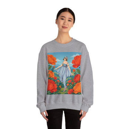 🌺🩵 The Poppy Hill Promenade Crewneck Sweatshirt – Art Deco Fashion Whimsy