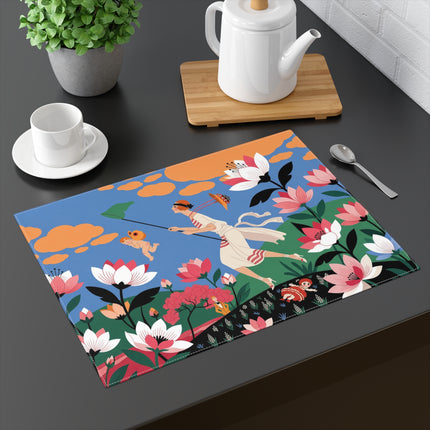 🪁🌺 The Lady Of The Flying Garden Placemat – Art Deco Floral Fantasy