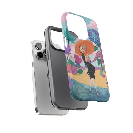 🌊☂️ The Lady Of The Flowered Seashore Phone Case – Art Deco Seaside Fashion