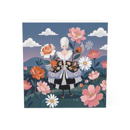 🌸🎀 The Grand Floral Promenade Note Cube – Art Deco Fashion Fantasy