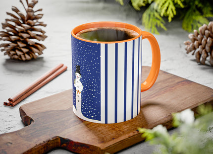 Snowman in Falling Snow Colorful Mugs (11oz, 15oz)