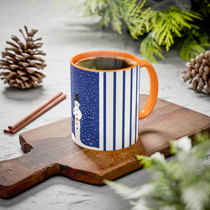 Snowman in Falling Snow Colorful Mugs (11oz, 15oz)