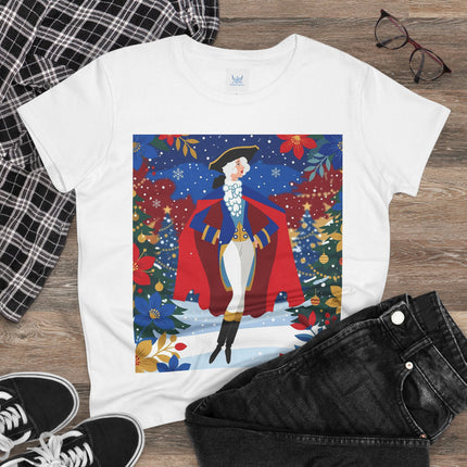 🎄🎭 The Christmas Masquerade Lady Cotton Tee – Art Deco Holiday Glamour