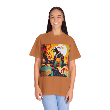 Black Cat in Kimono Unisex Garment-Dyed T-shirt