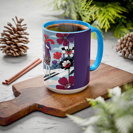 🎿❄️ The Winter Flower Skier Colorful Mug – Art Deco Alpine Fantasy