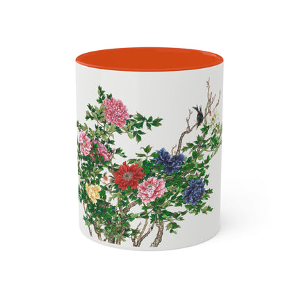 Peonies and Birds by Okamoto Shuki Colorful Mugs, 11oz