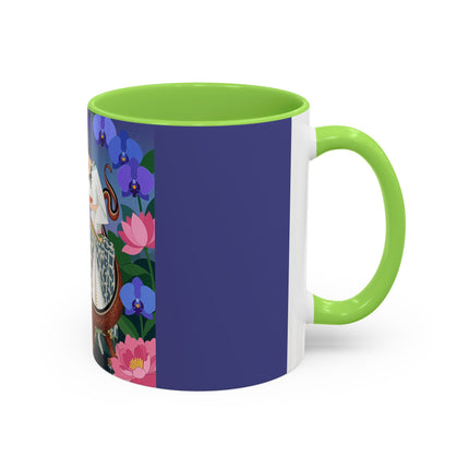 The Lady And The Garden Dragon Colorful Mugs – Art Deco Mythical Botanical Elegance