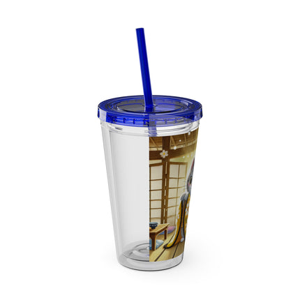 Playful Kitten in the Tea Room Sunsplash Tumbler with Straw, 16oz