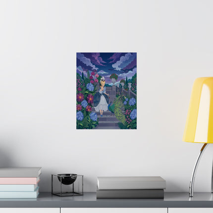 🦚🌙 The Lady Of The Midnight Peacock Garden Matte Vertical Poster – Art Deco Floral Elegance