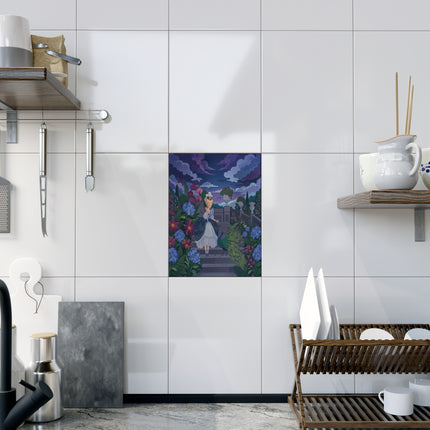 🦚🌸 The Peacock Garden Terrace Ceramic Tile – Art Deco Floral Elegance